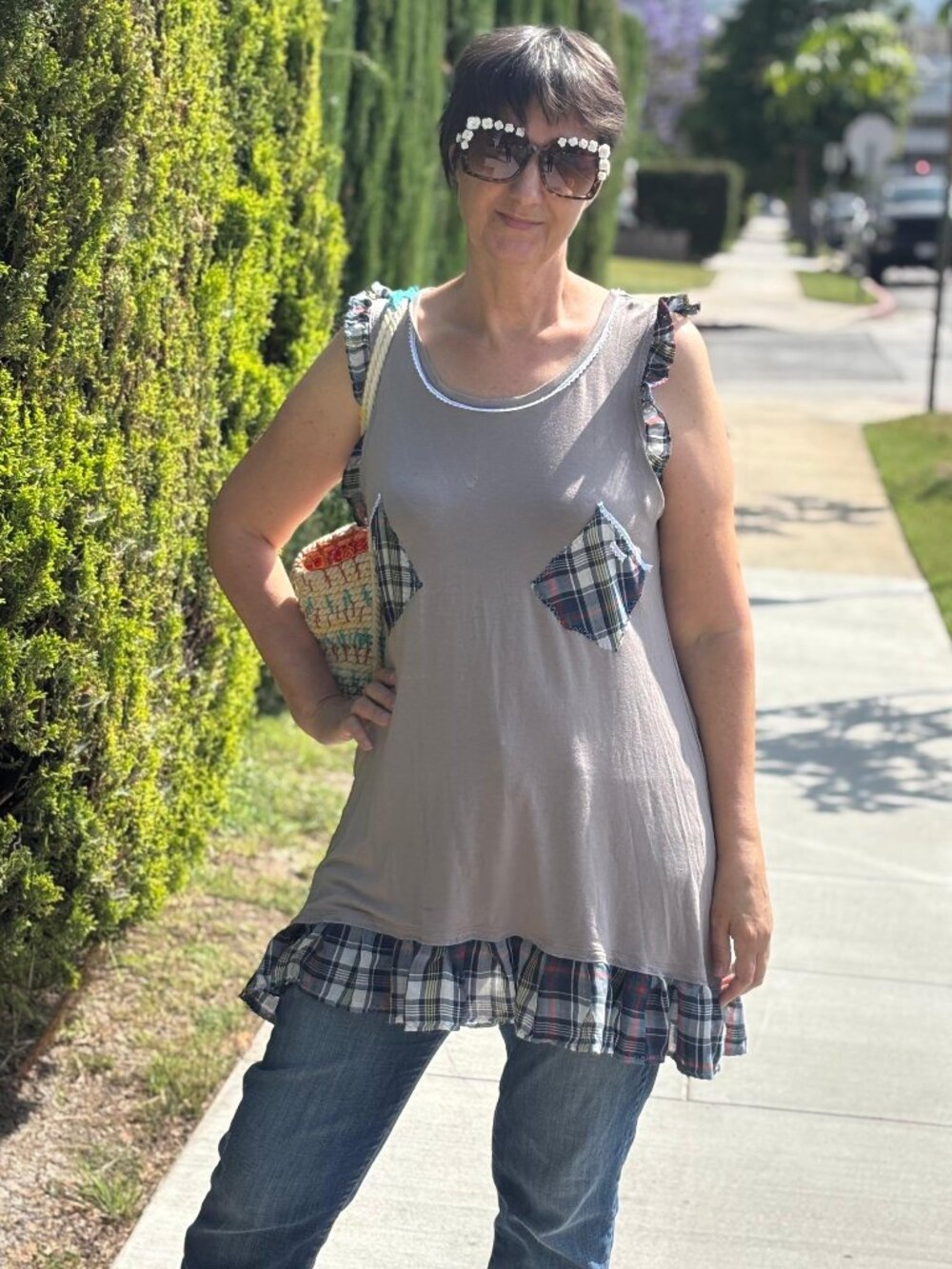 OOAK Handmade Upcycled Boho Tunic Top One Size Artisan Wearable Art Cotton М